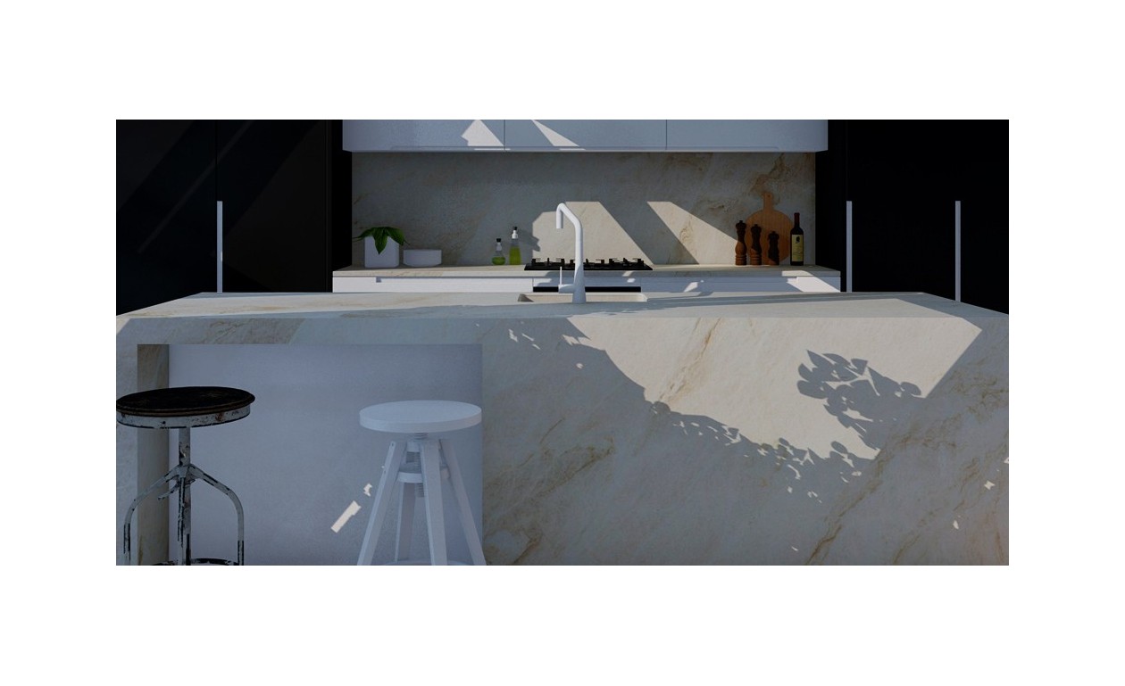 Plan de travail sur mesure en Granit Sensa Taj Mahal, finition Poli