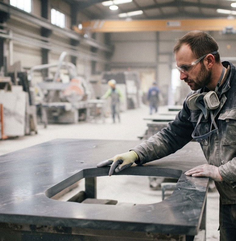 Plan de travail sur mesure découpé à Paris Pierres Exclusives